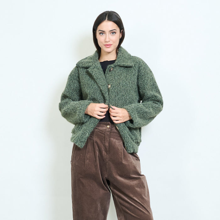 Textured boucle cropped button jacket wholesale