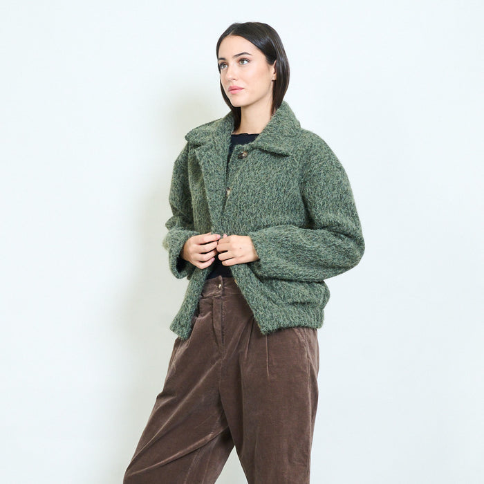 Textured boucle cropped button jacket wholesale
