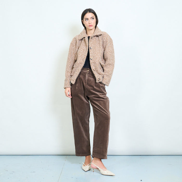 Textured boucle cropped button jacket wholesale