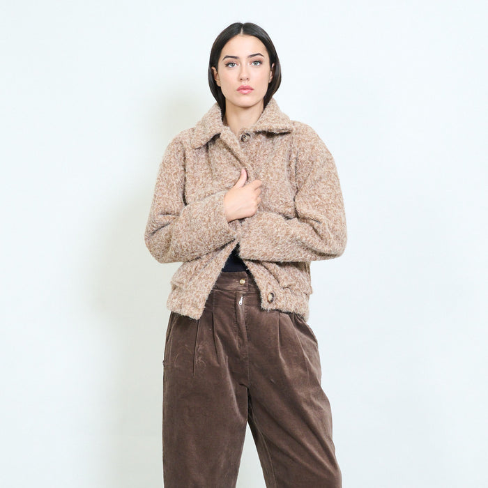Textured boucle cropped button jacket wholesale
