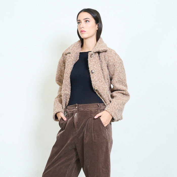 Textured boucle cropped button jacket wholesale
