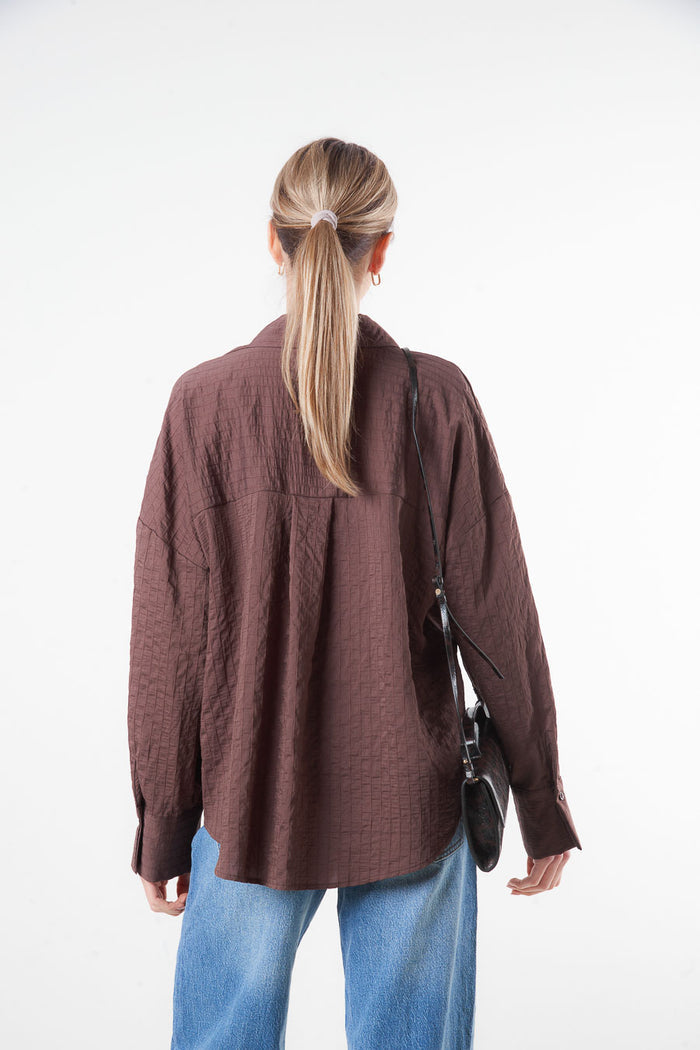 Textured cotton relaxed fit button-up shirt blouse wholesale