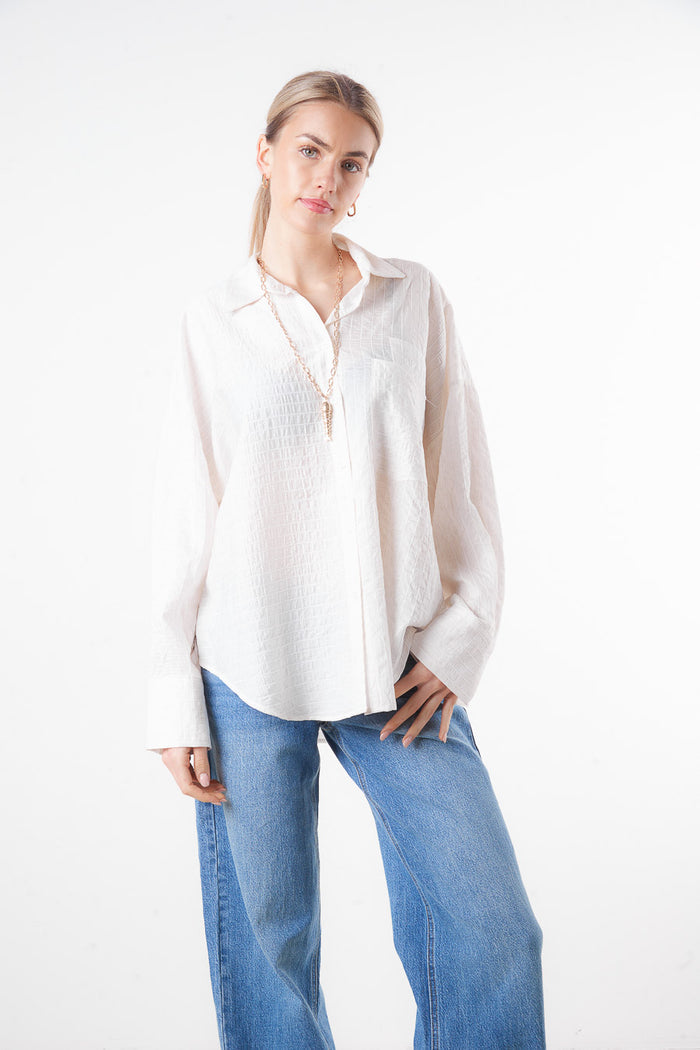 Textured cotton relaxed fit button-up shirt blouse wholesale