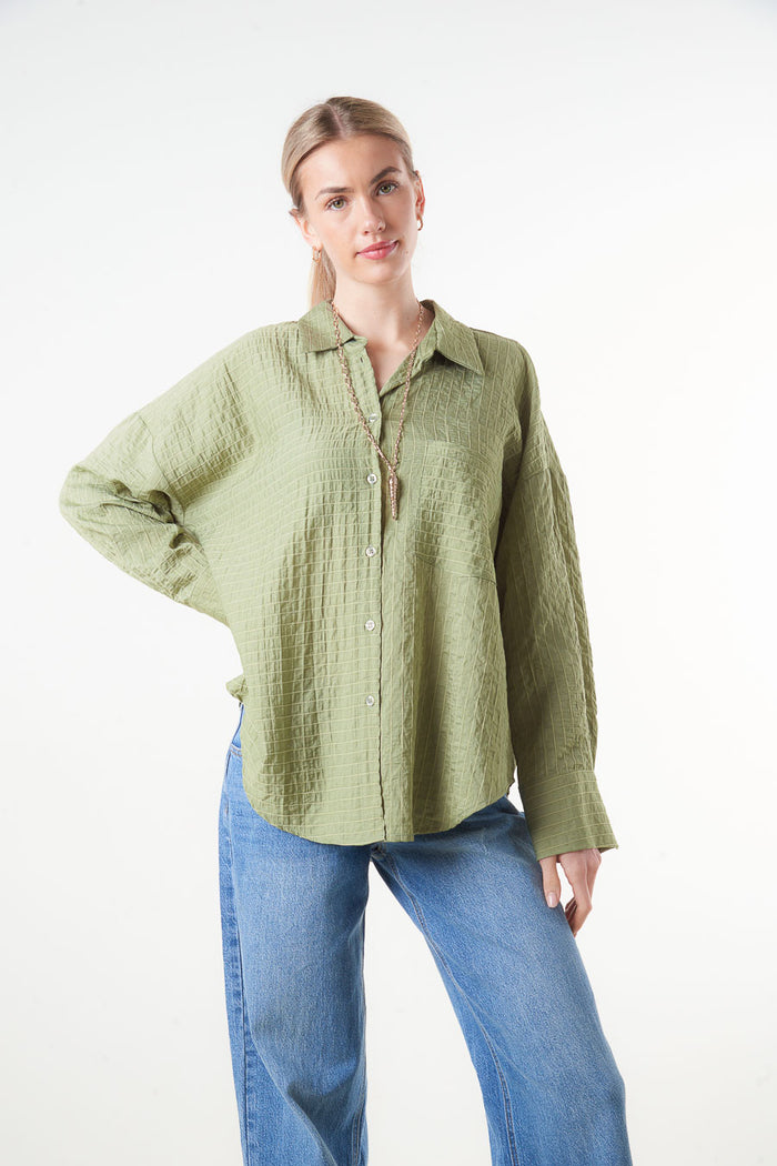Textured cotton relaxed fit button-up shirt blouse wholesale