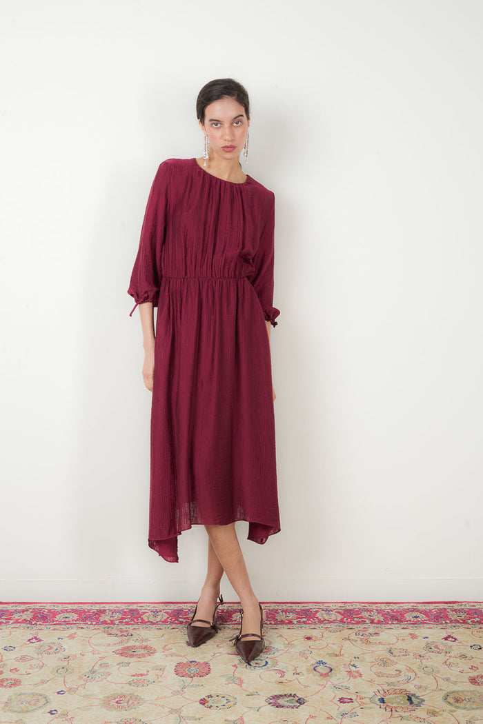 Textured long sleeve elastic waist midi dress wholesale
