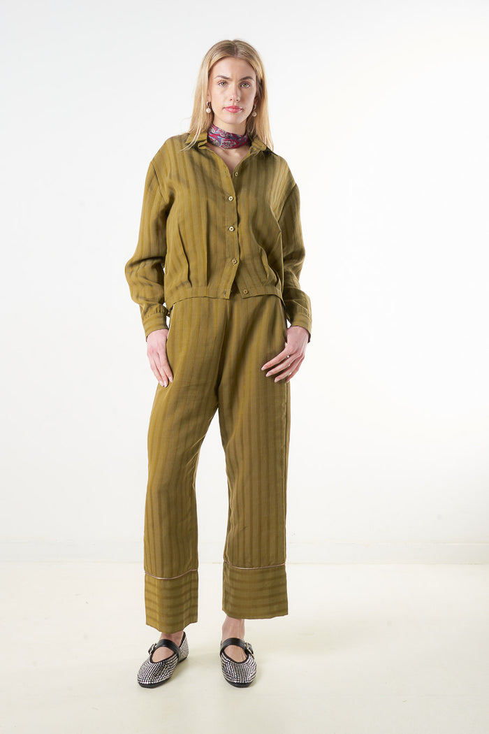 Textured relaxed wide leg trousers with cuff hem wholesale