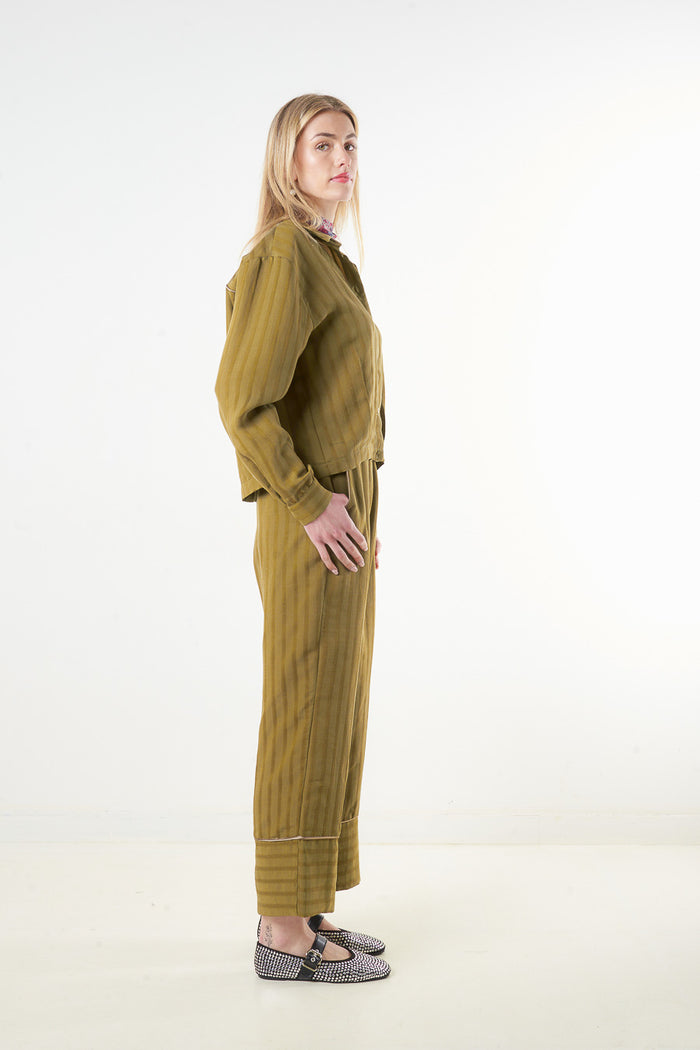 Textured relaxed wide leg trousers with cuff hem wholesale