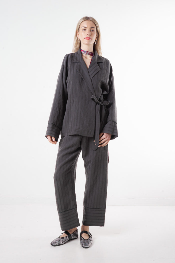 Textured relaxed wide leg trousers with cuff hem wholesale