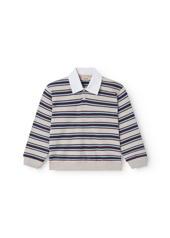 Striped sweat polo for children with a collar and long sleeves