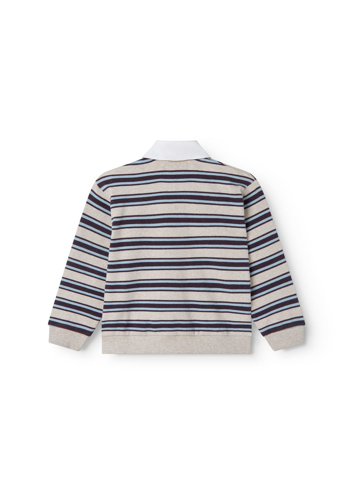 Striped sweat polo for children with a collar and long sleeves