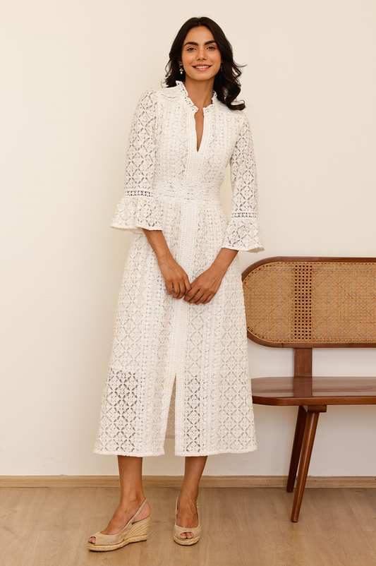 Thea Cotton Blend Lace Dress | Off White