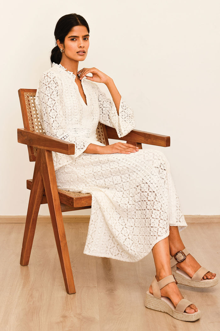 Thea Cotton Blend Lace Dress | Off White