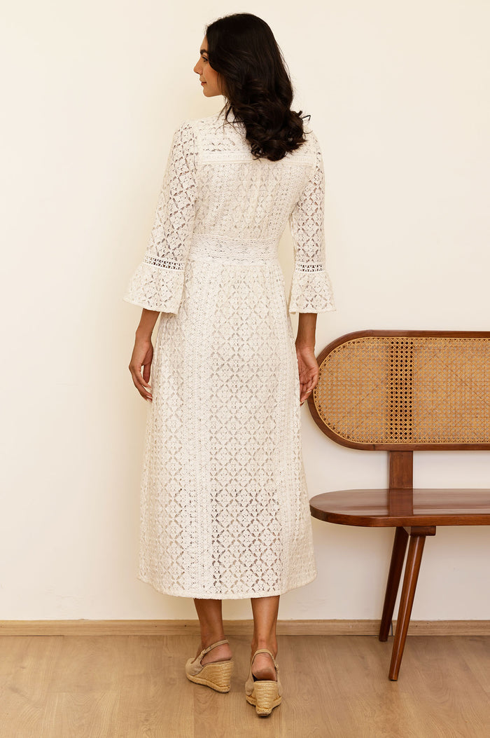 Thea Cotton Blend Lace Dress | Off White