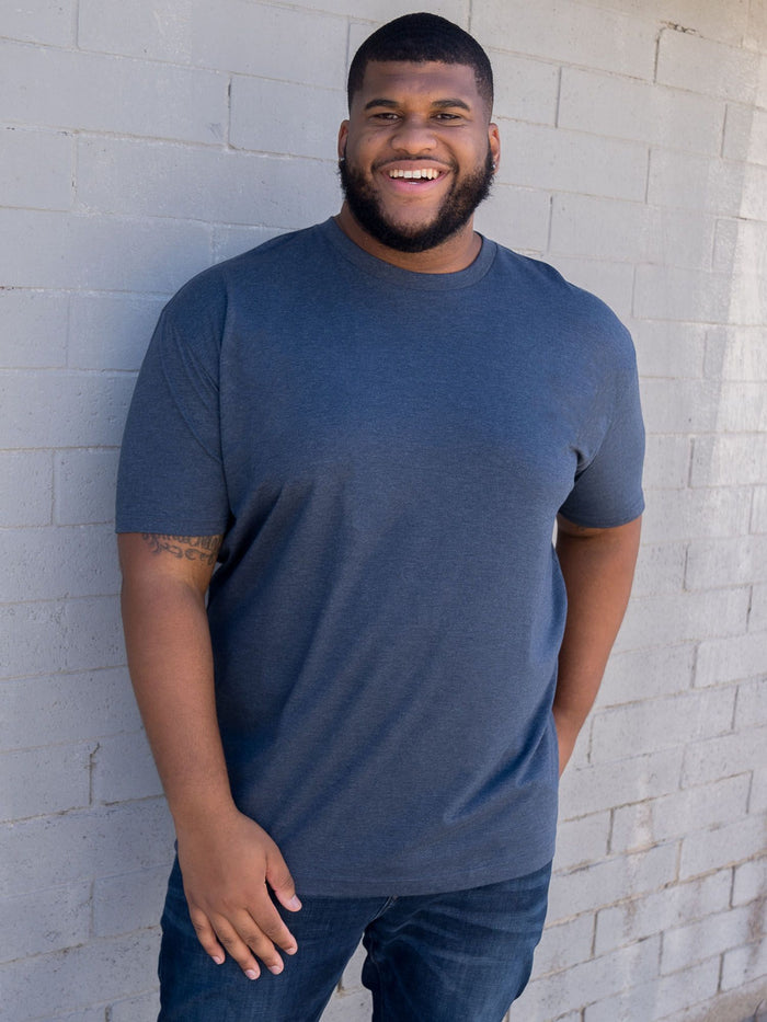 Steven is 6', 275lbs and wears a size 3XL # Throwback 5-Pack Navy Crew Tee Model | Fresh Clean Threads
