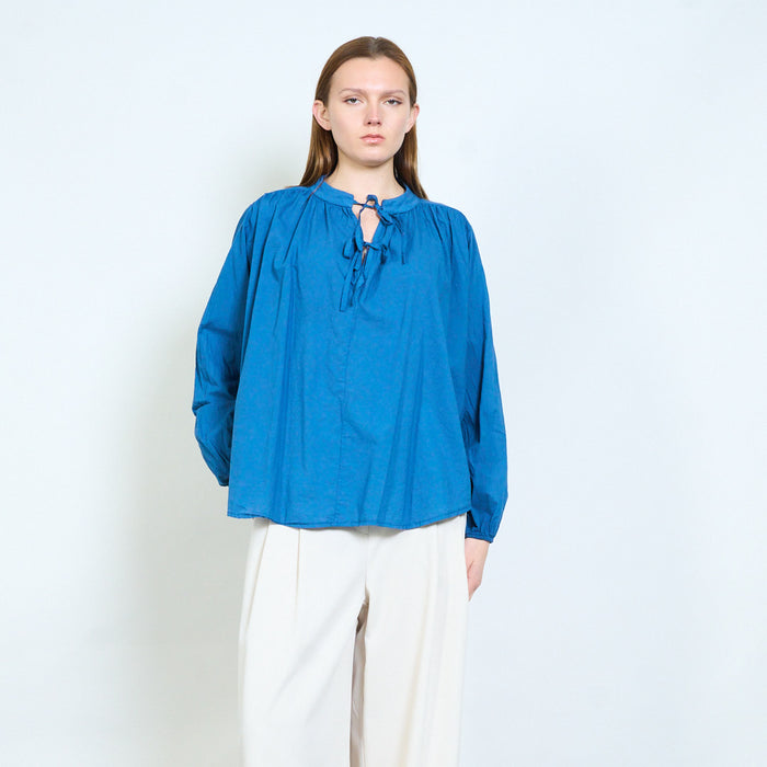Tie neck blouse with softly gathered yoke and relaxed fit wholesale