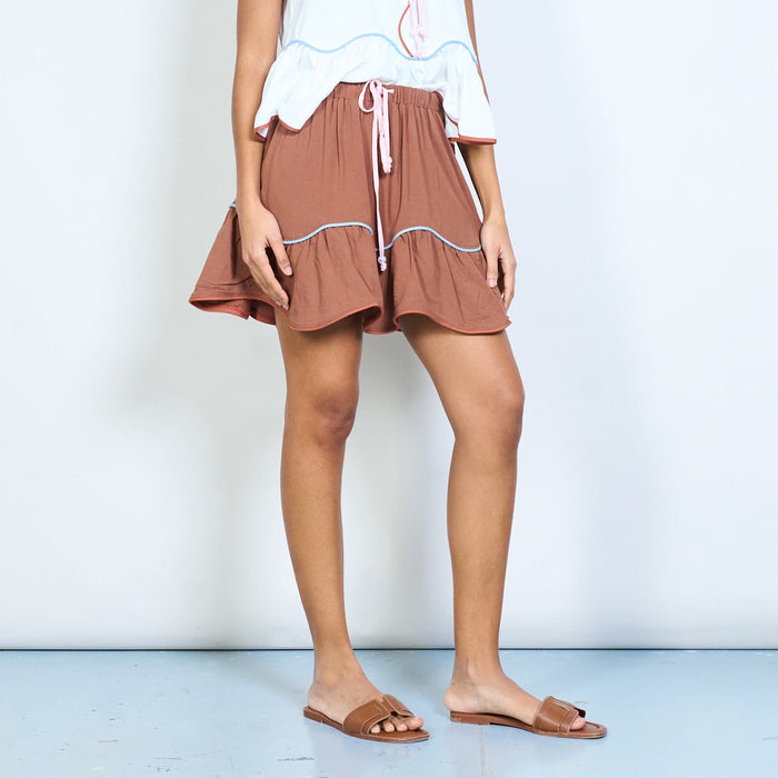 Tiered ruffle hem drawstring waist skirt wholesale