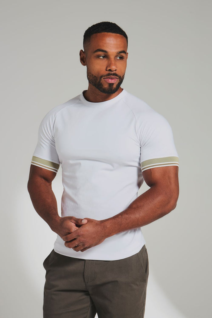 Tipped T-Shirt in White and Stone/White