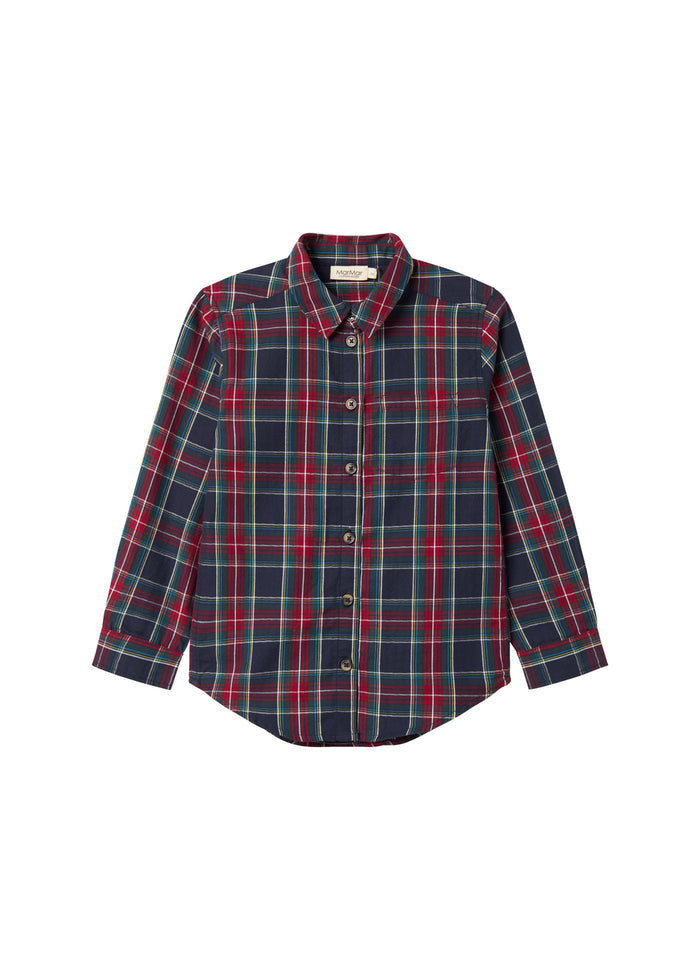 Dark blue, green and red checked Christmas shirt with long sleeves for children