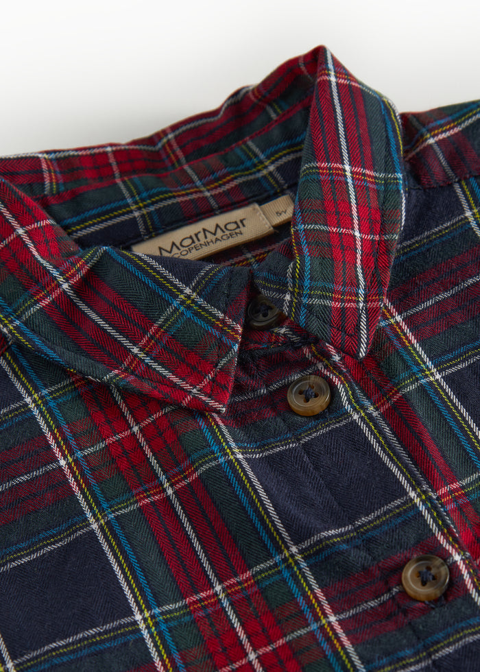 Dark blue, green and red checked Christmas shirt with long sleeves for children