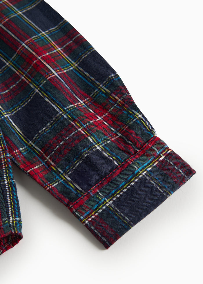 Dark blue, green and red checked Christmas shirt with long sleeves for children