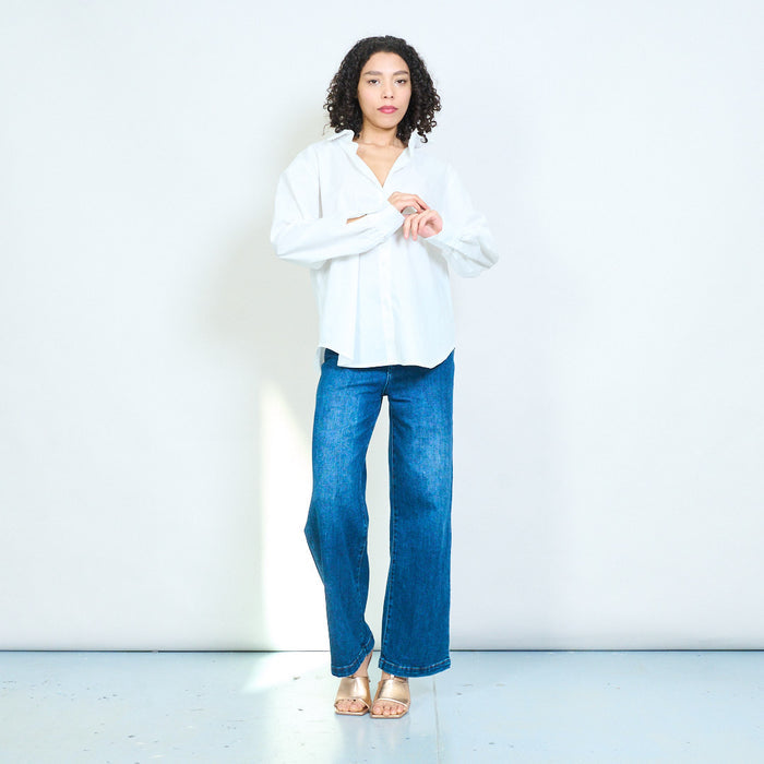 "Tuesday" letter applique oversized back graphic shirt wholesale