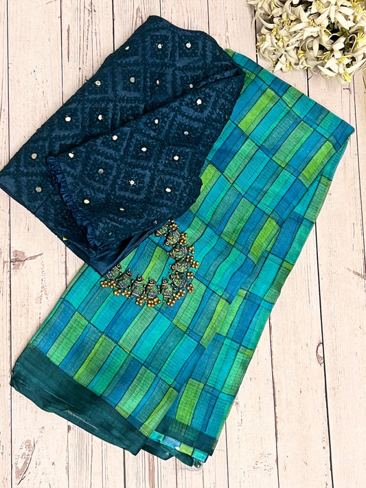 Turquoise Silk Kota Saree