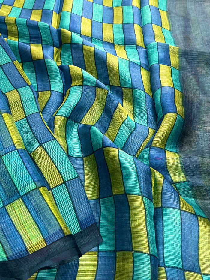 Turquoise Silk Kota Saree