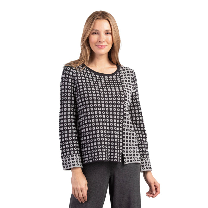 Two-Tone Geometric Soft Knit Pullover - 83610-BLK - Size S Only!