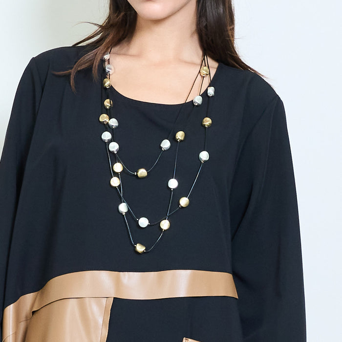 Two tone round bead layered fashion necklace wholesale