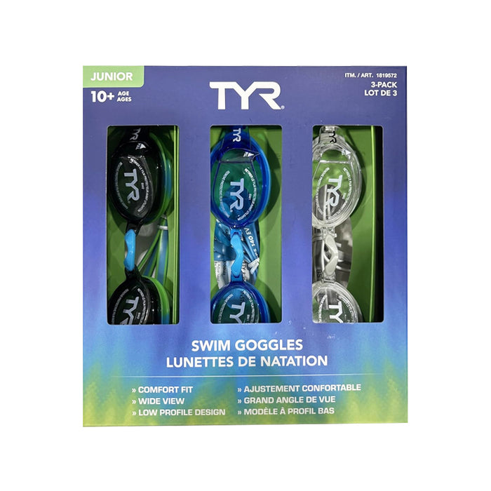 TYR Swim Goggles Lunettes De Nation-Junior 10+ages (Pack of 3)