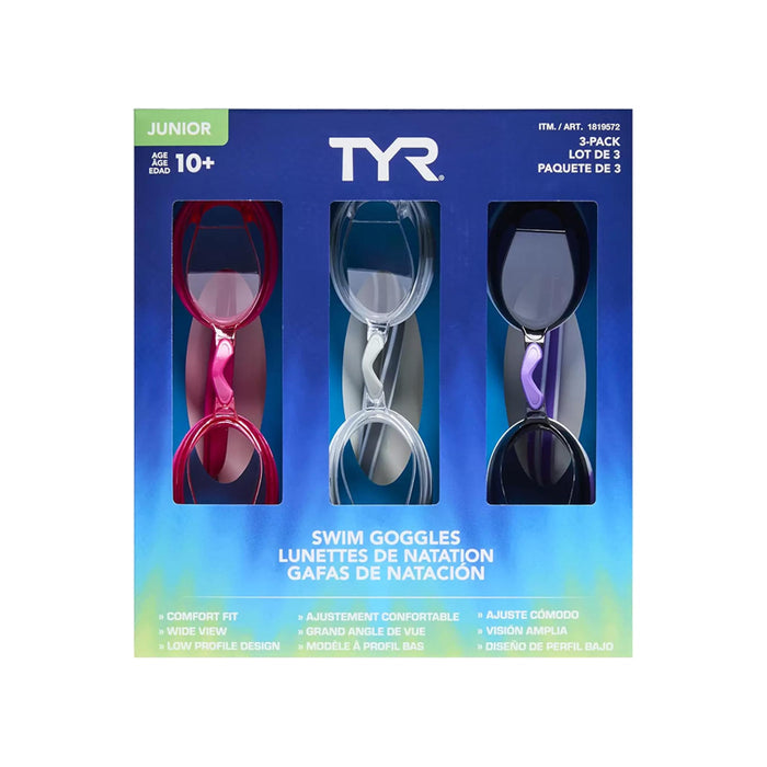 TYR Swim Goggles Lunettes De Nation-Junior 10+ages (Pack of 3)