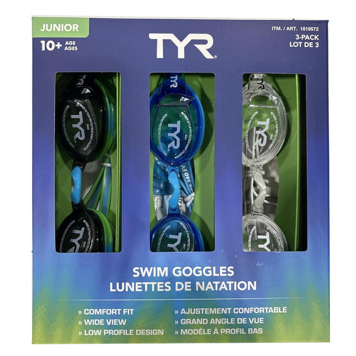 TYR Swim Goggles Lunettes De Nation-Junior 10+ages (Pack of 3)