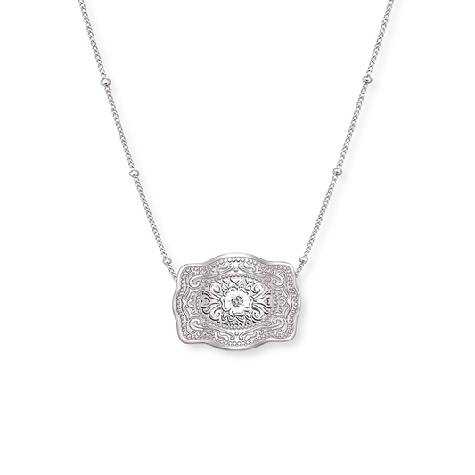 Ultra Mini Belt Buckle Necklace (Amelia Rose) Silver by Spurwest