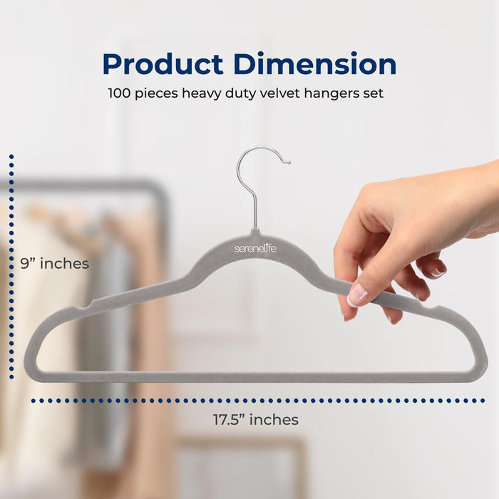 Velvet Hangers 100-Pack, Non-Slip, Space-Saving, 360° Swivel, Gray