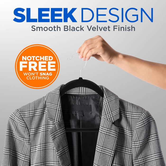 Velvet Non-Slip Hangers 150-Pack, Heavy Duty, 360° Swivel Hook, Black