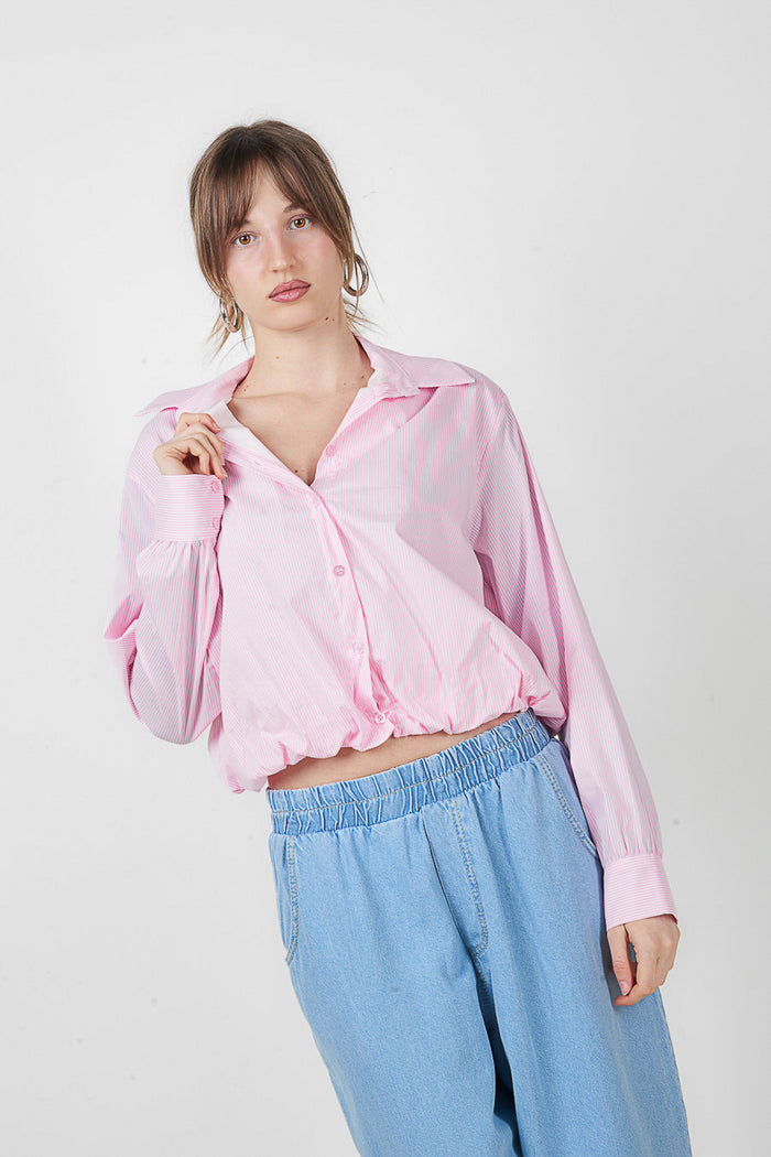 Vertical stripe cropped button front shirt wholesale