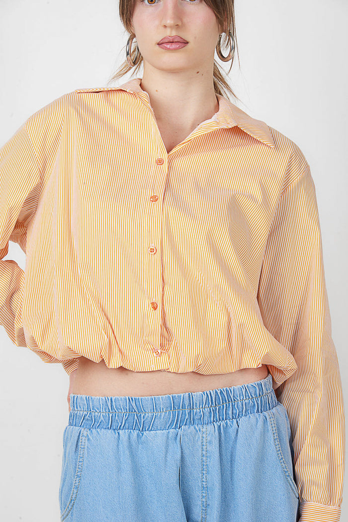 Vertical stripe cropped button front shirt wholesale