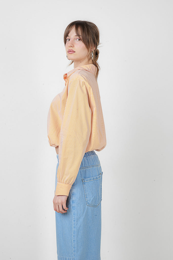 Vertical stripe cropped button front shirt wholesale