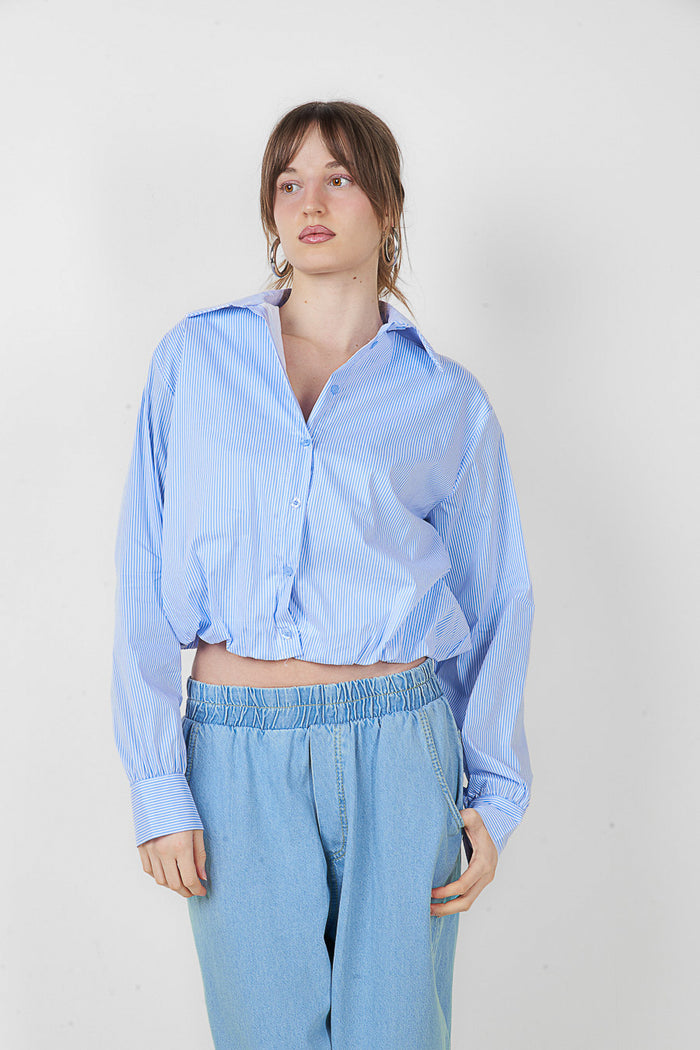 Vertical stripe cropped button front shirt wholesale