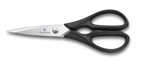 Victorinox scissors with black handles on a white background
