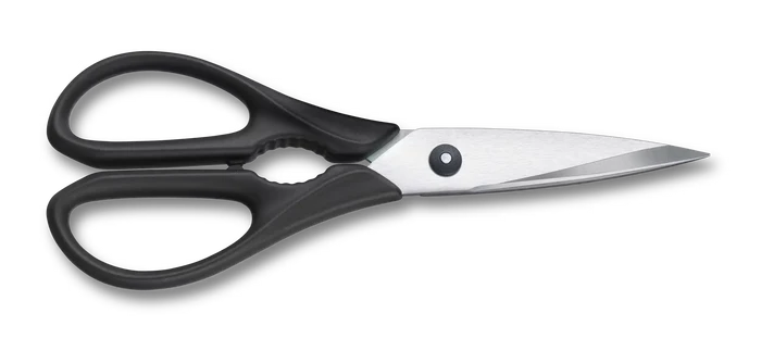 Victorinox Black-handled scissors on a white background