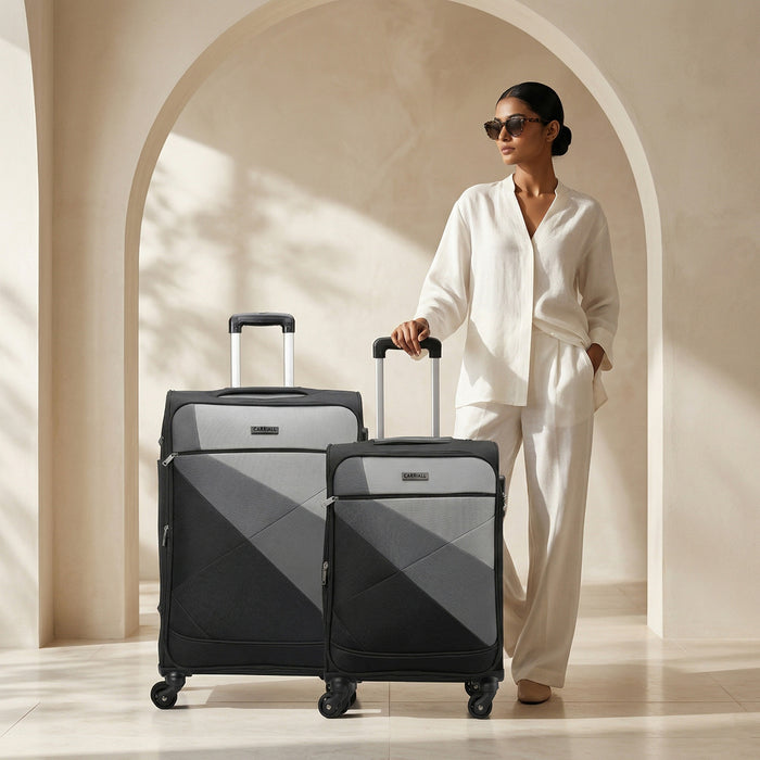 Vista Luggage Set of 2, black cabin and medium rollers for weekend travel by Carriall