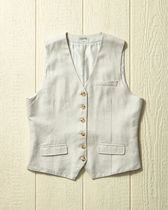 Waistcoat in Cotton Linen Herringbone Twill