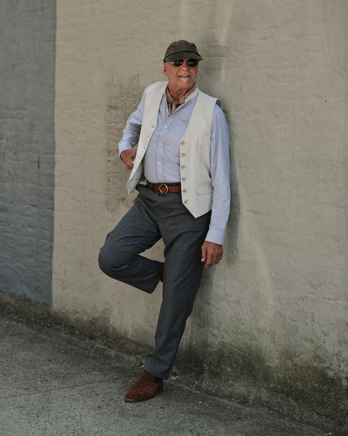 Waistcoat in Cotton Linen Herringbone Twill