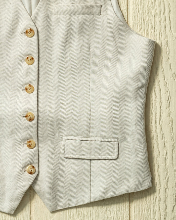 Waistcoat in Cotton Linen Herringbone Twill