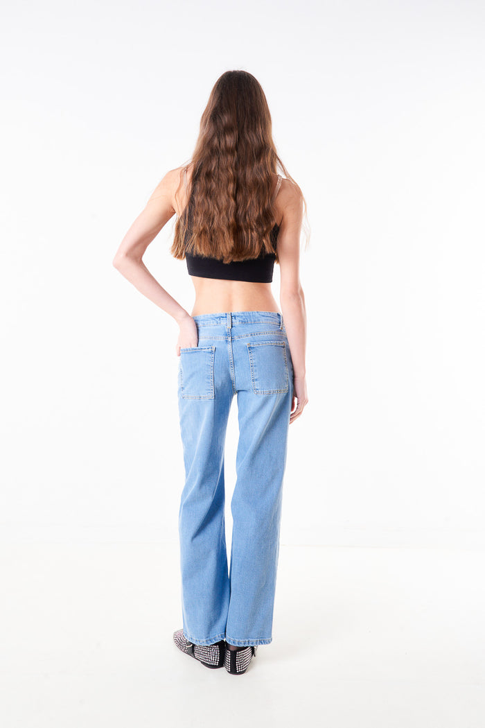 Washed straight leg denim jeans with classic five pocket design wholesale