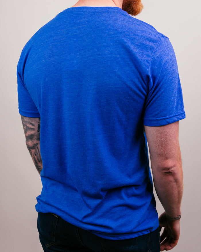 Royal Blue Wave the Wheat Kansas Jayhawks Basketball Vintage T-Shirt Back