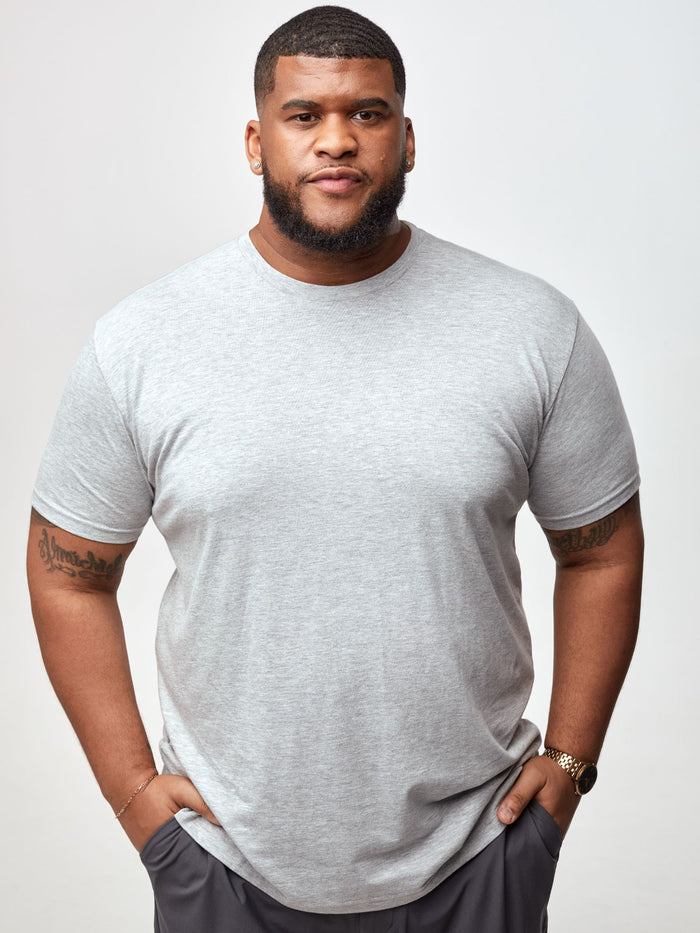 Steven is 6', 275lbs and wears a size 3XL # White  & Grey 3-Pack | Subscription Tees | Fresh Clean Threads