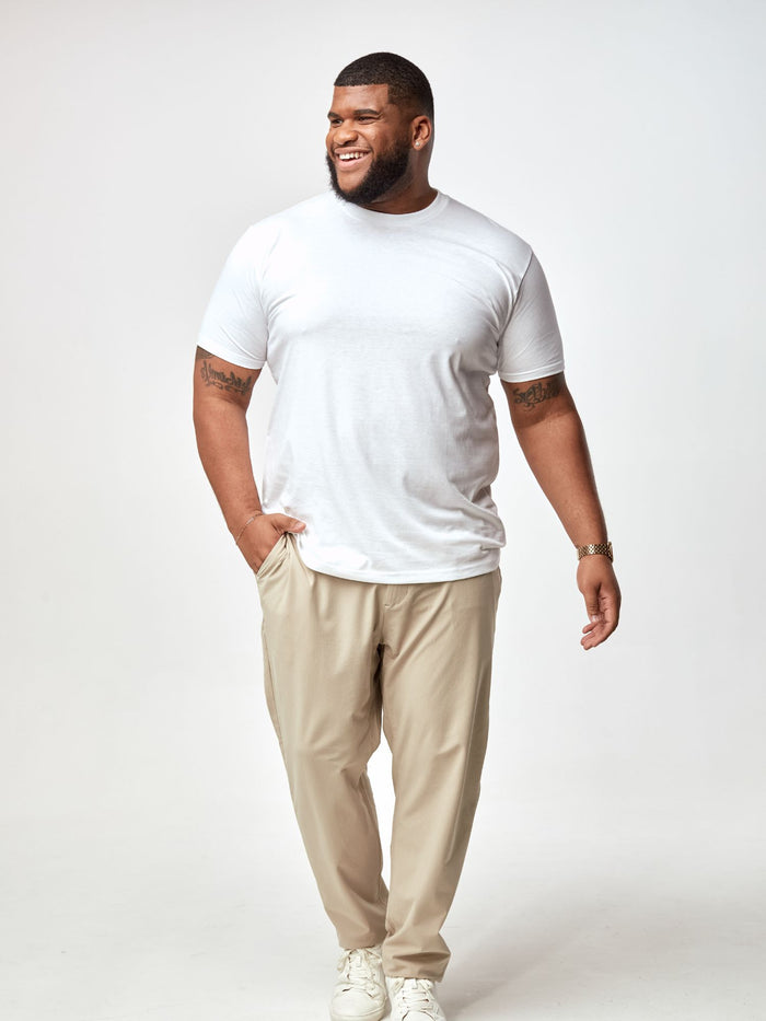 Steven is 6', 275lbs and wears a size 3XL # White & Grey 3-Pack | Subscription Crew or V-Neck | Fresh Clean Threads