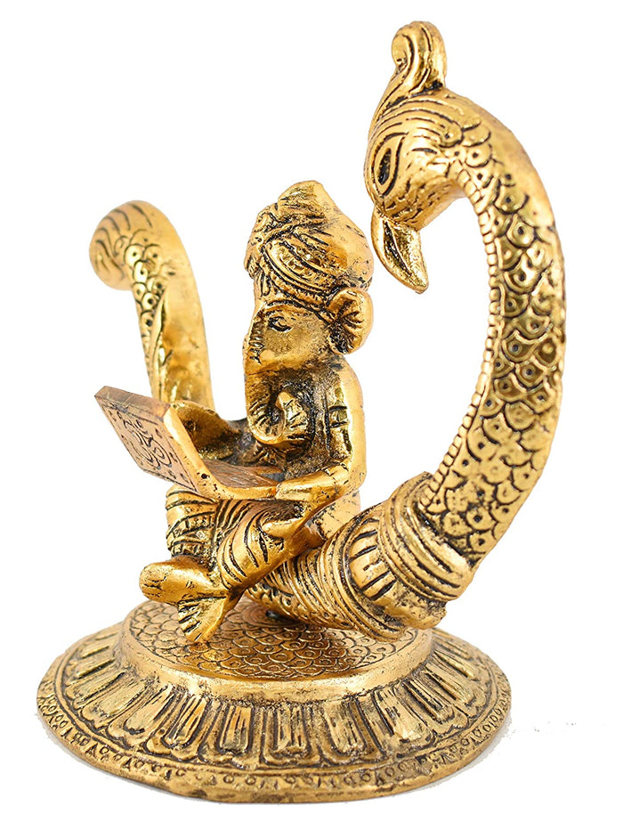 White Whale Lord Ganesha Statue Sitting and Reading Ramayan Home Décor